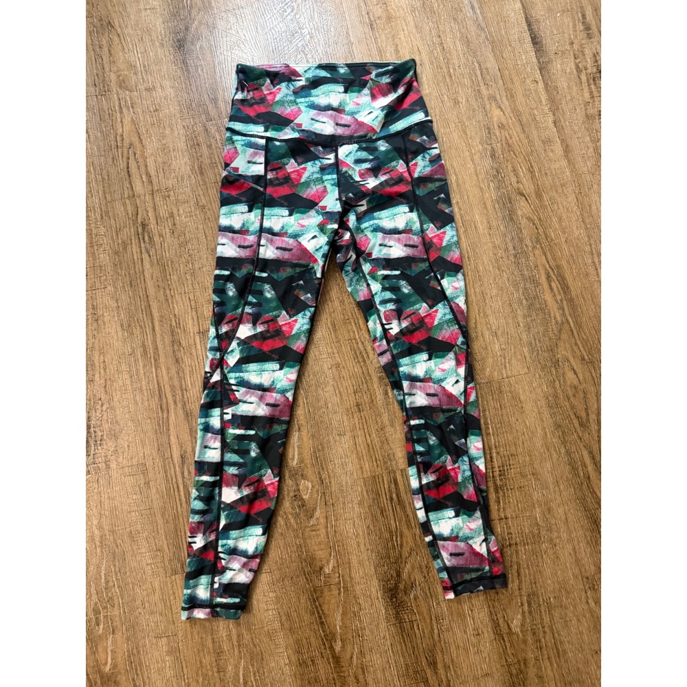 Ododos High Waisted Abstract Print‎ Leggings with Pockets Green Red Size Small